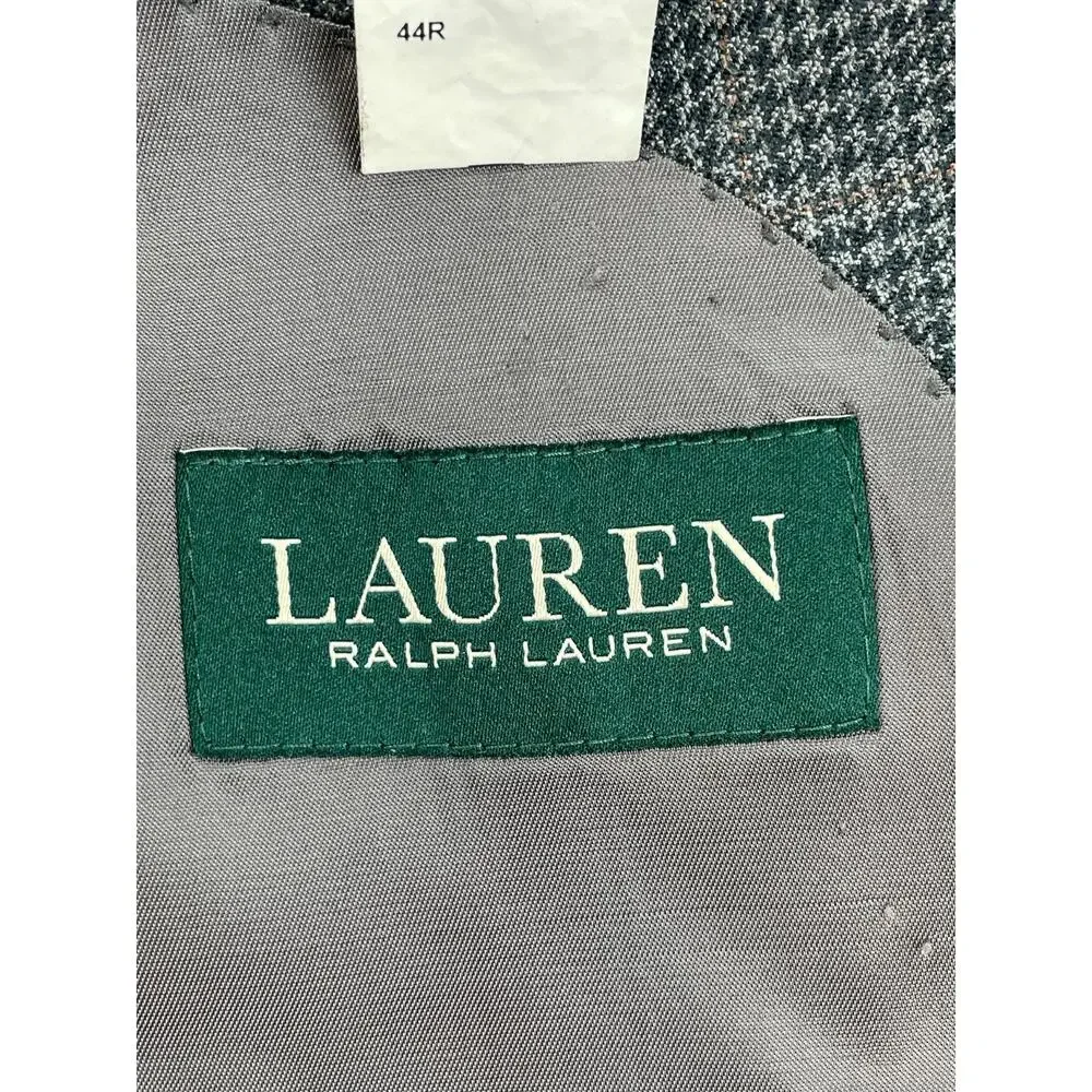 Lauren Ralph Lauren Blazer Mens 44R Houndstooth Silk Wool Blend‎ 2-Button Lined